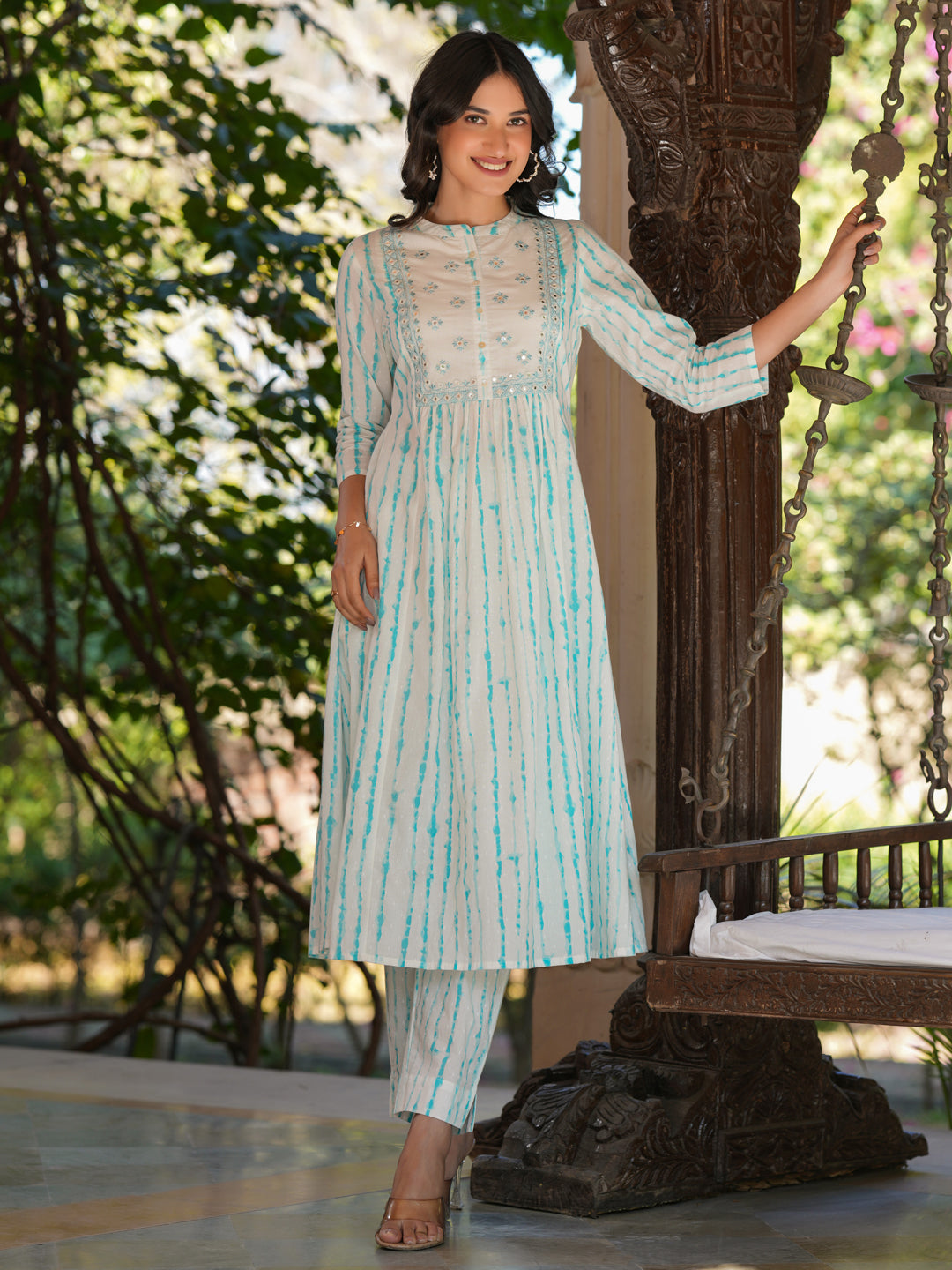 Janasya Light Cotton Tie & dye A-Line Kurta Set | Swadesiicart