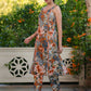 Janasya Dark Cotton Floral Straight Kurta Set | Swadesiicart