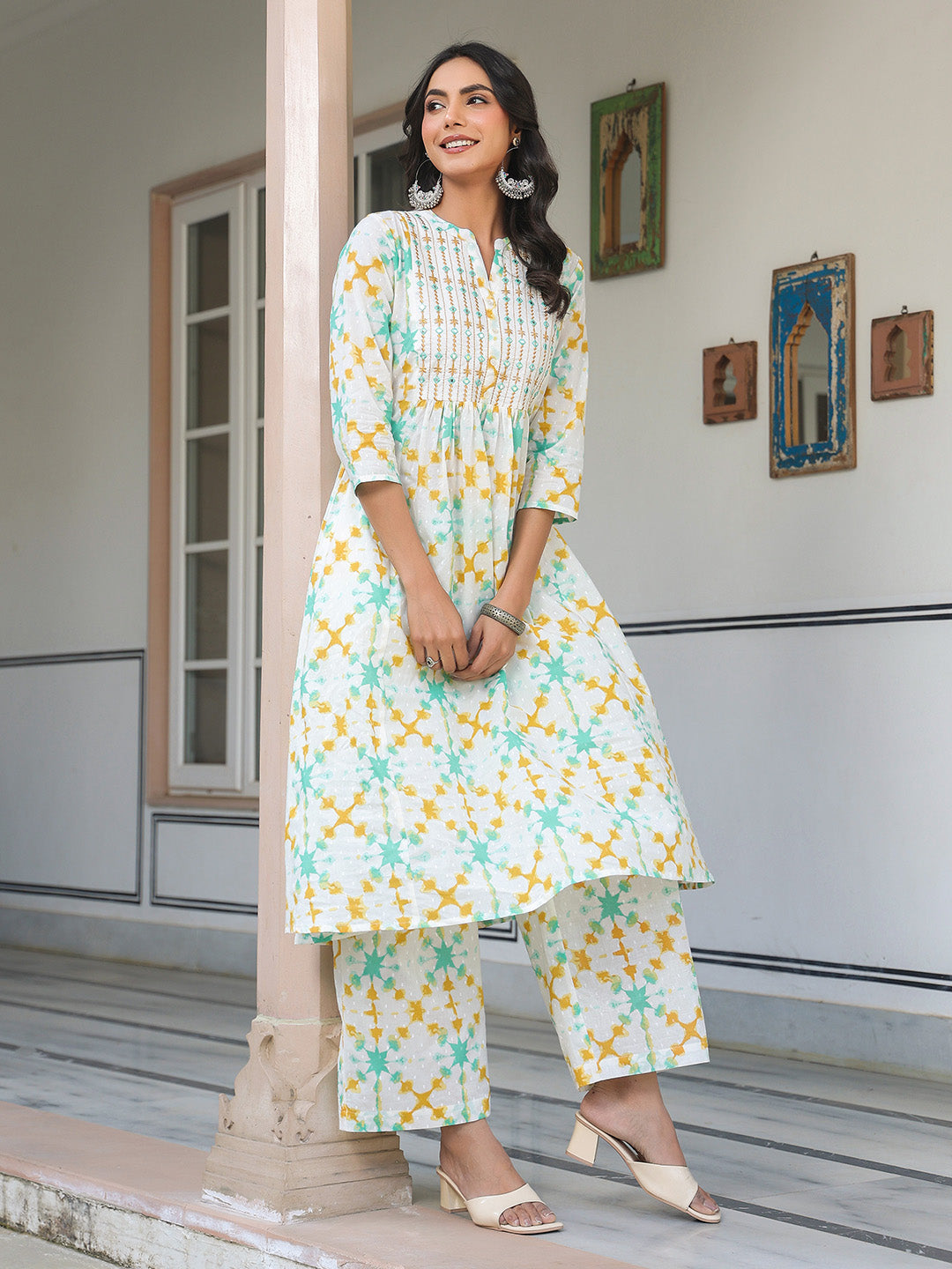 Janasya Light Cotton Abstract A-Line Kurta Set | Swadesiicart