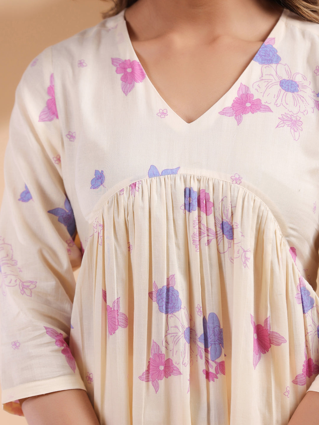 Janasya Light Cotton Floral A-Line Kurta Set | Swadesiicart