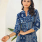 Janasya Dark Cotton Ethnic Motifs Straight Kurta Set | Swadesiicart