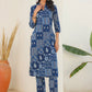 Janasya Dark Cotton Ethnic Motifs Straight Kurta Set | Swadesiicart