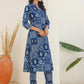 Janasya Dark Cotton Ethnic Motifs Straight Kurta Set | Swadesiicart