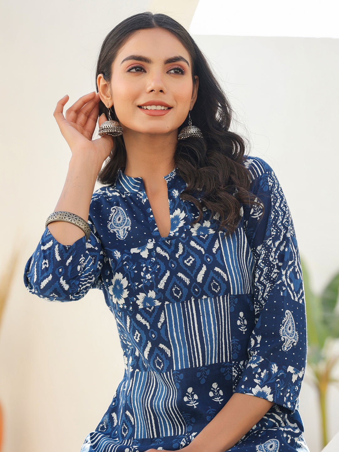 Janasya Dark Cotton Ethnic Motifs Straight Kurta Set | Swadesiicart