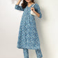 Janasya Dark Cotton Floral A-Line Kurta Set | Swadesiicart