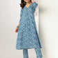 Janasya Dark Cotton Floral A-Line Kurta Set | Swadesiicart
