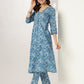 Janasya Dark Cotton Floral A-Line Kurta Set | Swadesiicart