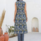 Janasya Dark Cotton Floral A-Line Kurta Set | Swadesiicart