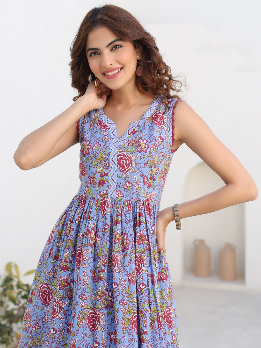 Janasya Dark Cotton Floral A-Line Kurta Set | Swadesiicart