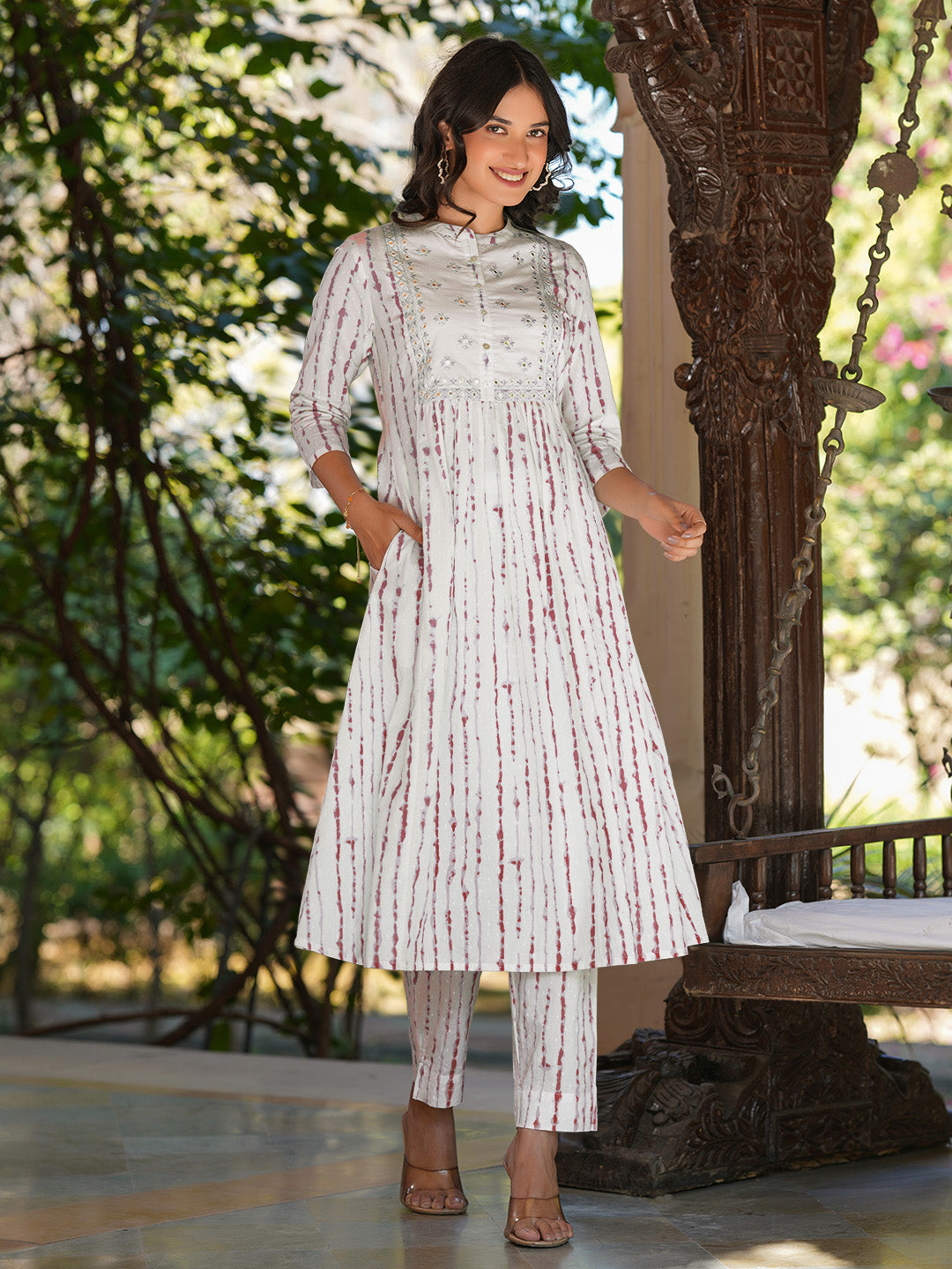 Janasya Light Cotton Tie & dye A-Line Kurta Set | Swadesiicart