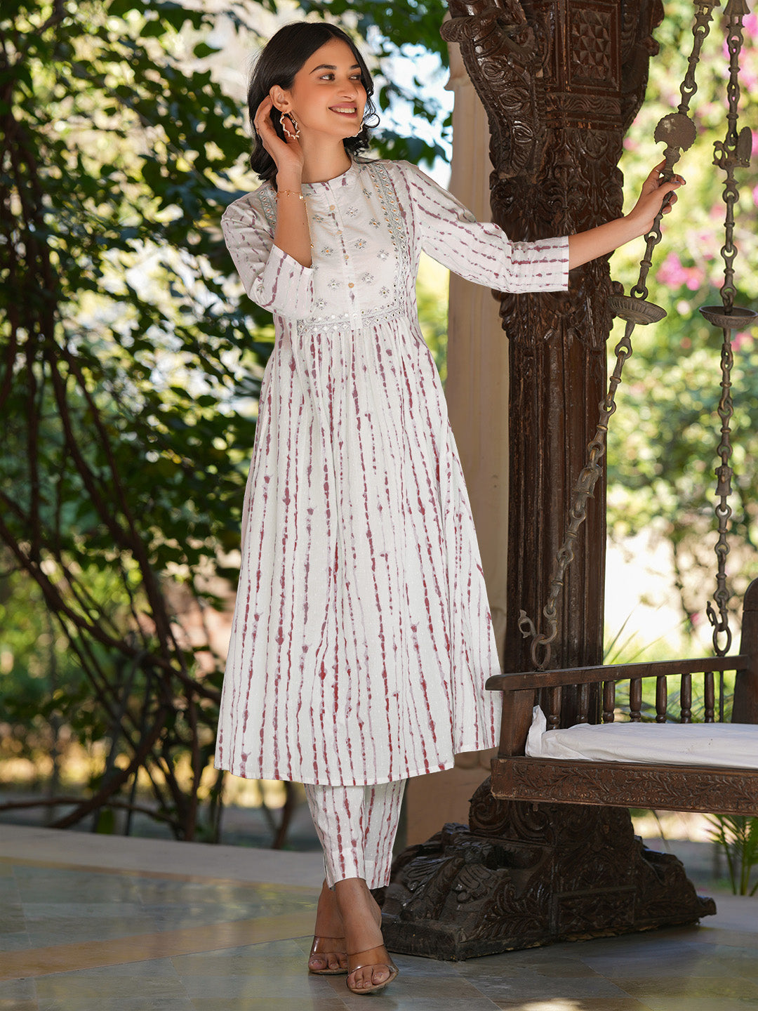 Janasya Light Cotton Tie & dye A-Line Kurta Set | Swadesiicart