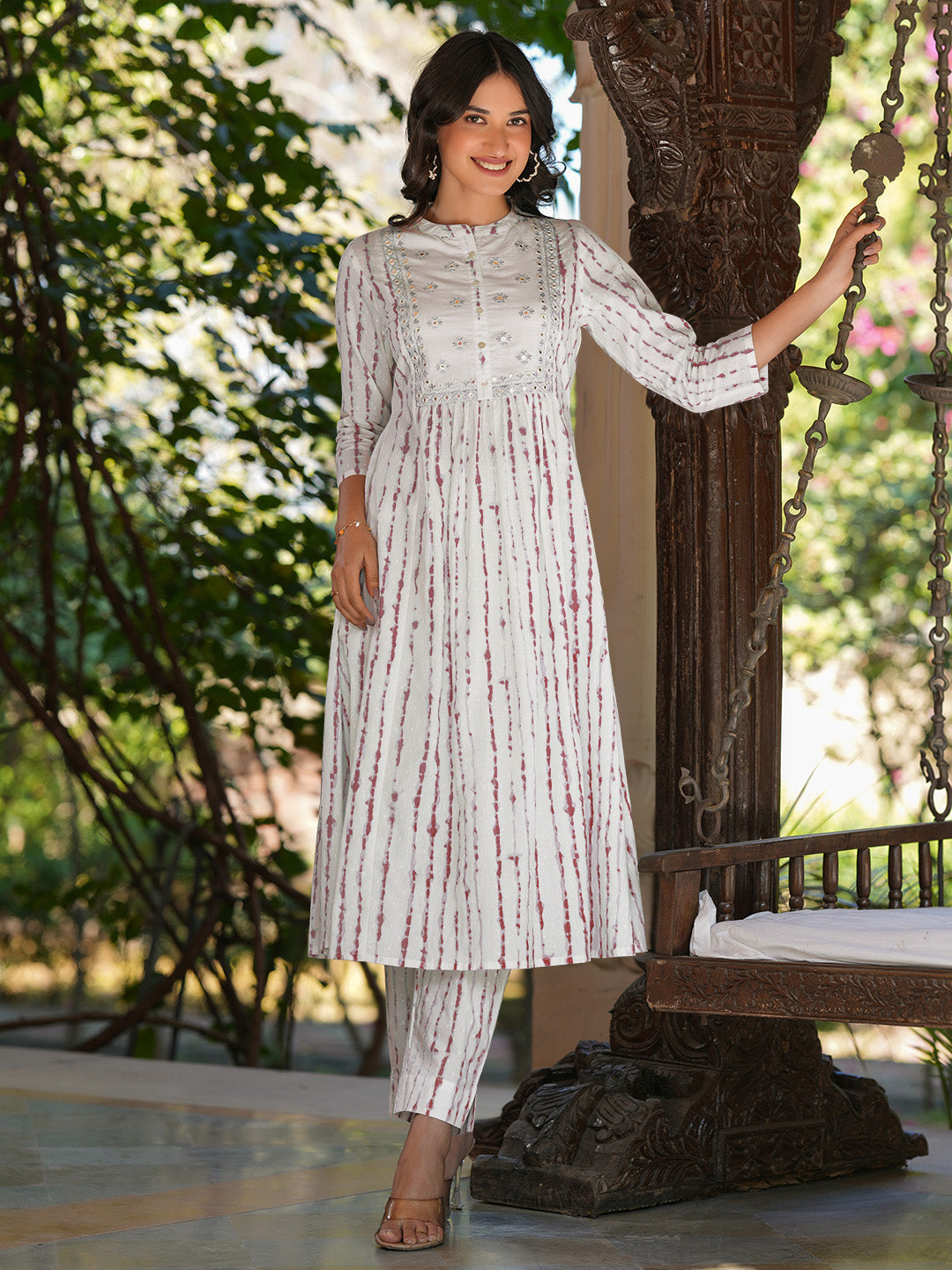 Janasya Light Cotton Tie & dye A-Line Kurta Set | Swadesiicart
