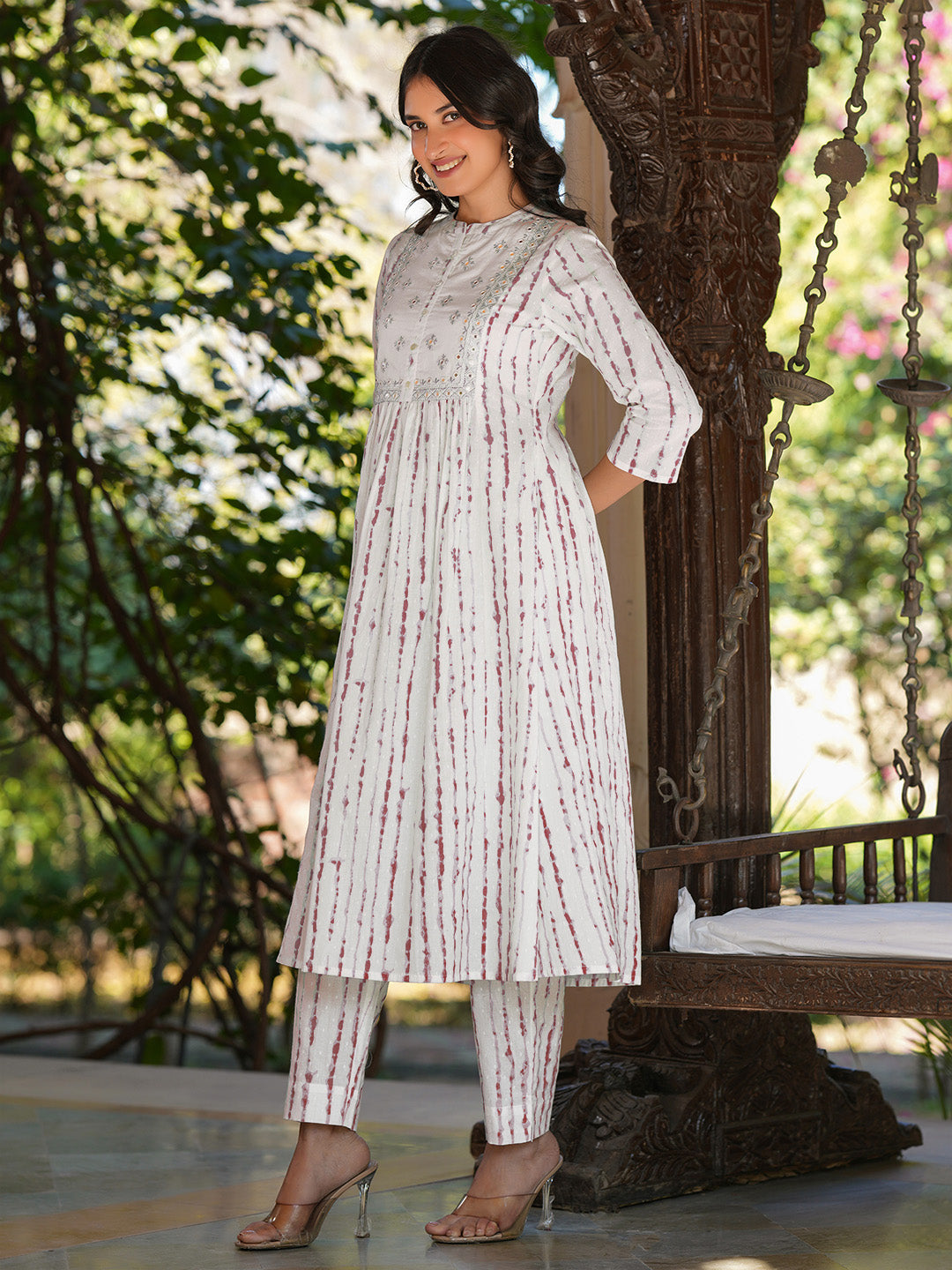 Janasya Light Cotton Tie & dye A-Line Kurta Set | Swadesiicart