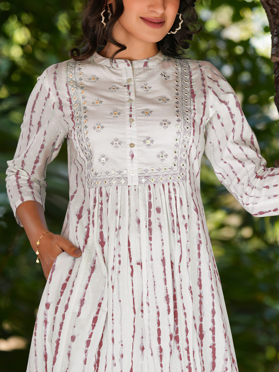 Janasya Light Cotton Tie & dye A-Line Kurta Set | Swadesiicart