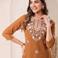 Janasya Dark Georgette Embroidered Straight Kurta - Swadesiicart