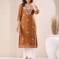 Janasya Dark Georgette Embroidered Straight Kurta - Swadesiicart