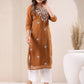 Janasya Dark Georgette Embroidered Straight Kurta - Swadesiicart
