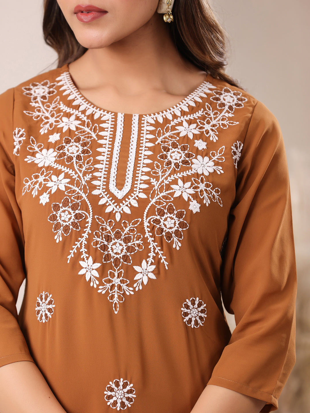 Janasya Dark Georgette Embroidered Straight Kurta - Swadesiicart
