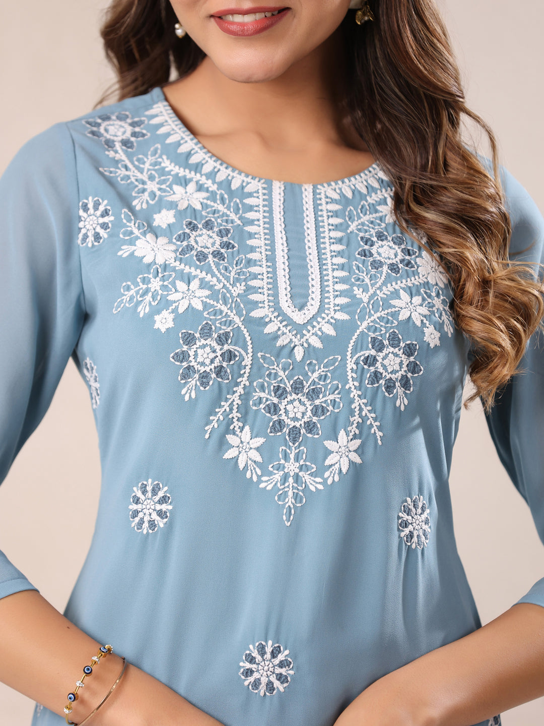 Janasya Bright Georgette Embroidered Straight Kurta - Swadesiicart