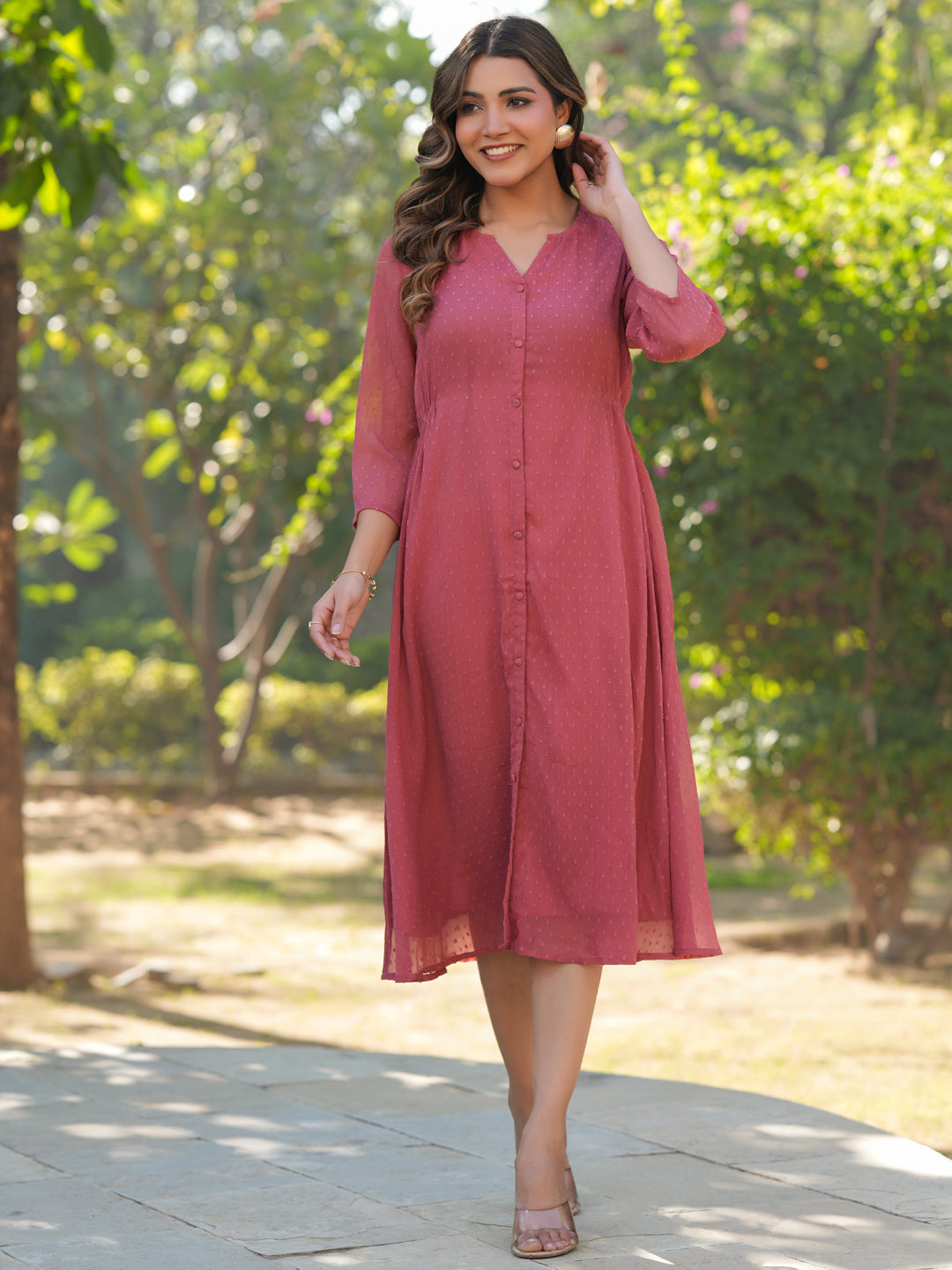 Janasya Light Dobby Chiffon Self Design A-Line Kurta - Swadesiicart