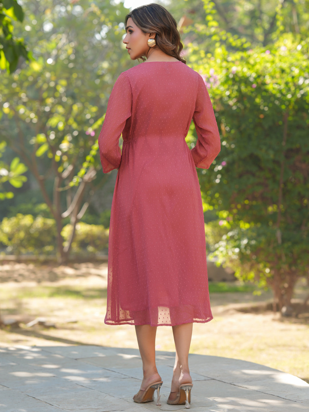 Janasya Light Dobby Chiffon Self Design A-Line Kurta - Swadesiicart