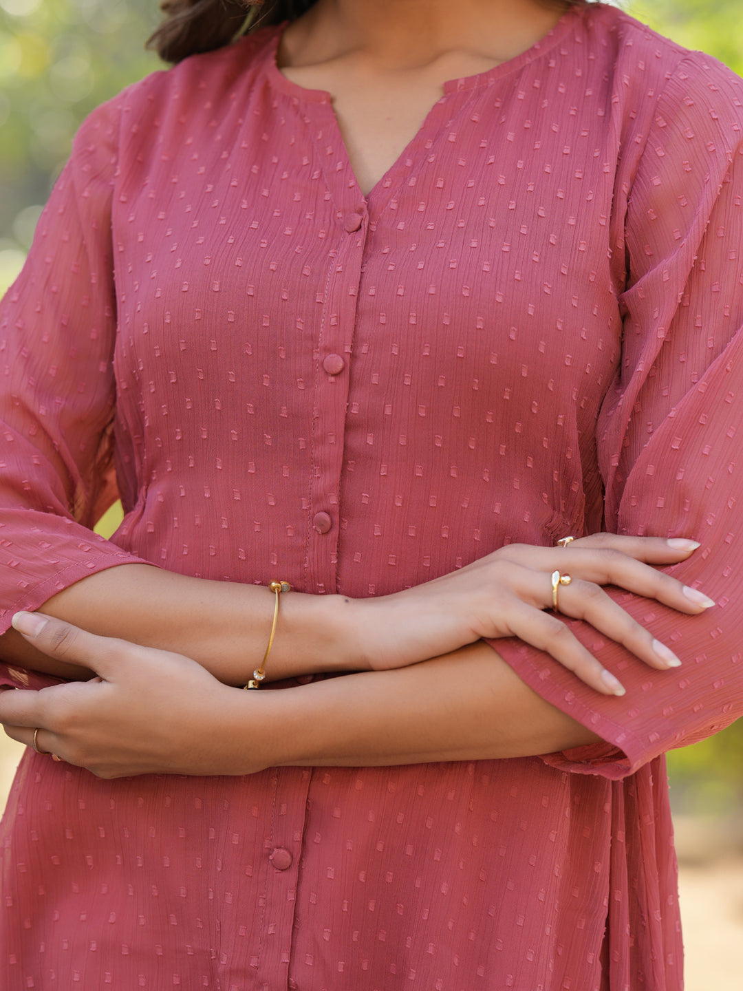 Janasya Light Dobby Chiffon Self Design A-Line Kurta - Swadesiicart