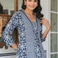Janasya Dark Cotton Yoke Embroidery A-Line Kurta | Swadesiicart