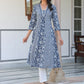 Janasya Dark Cotton Yoke Embroidery A-Line Kurta | Swadesiicart
