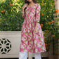 Janasya Bright Cotton Floral A-Line Kurta | Swadesiicart