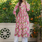 Janasya Bright Cotton Floral A-Line Kurta | Swadesiicart