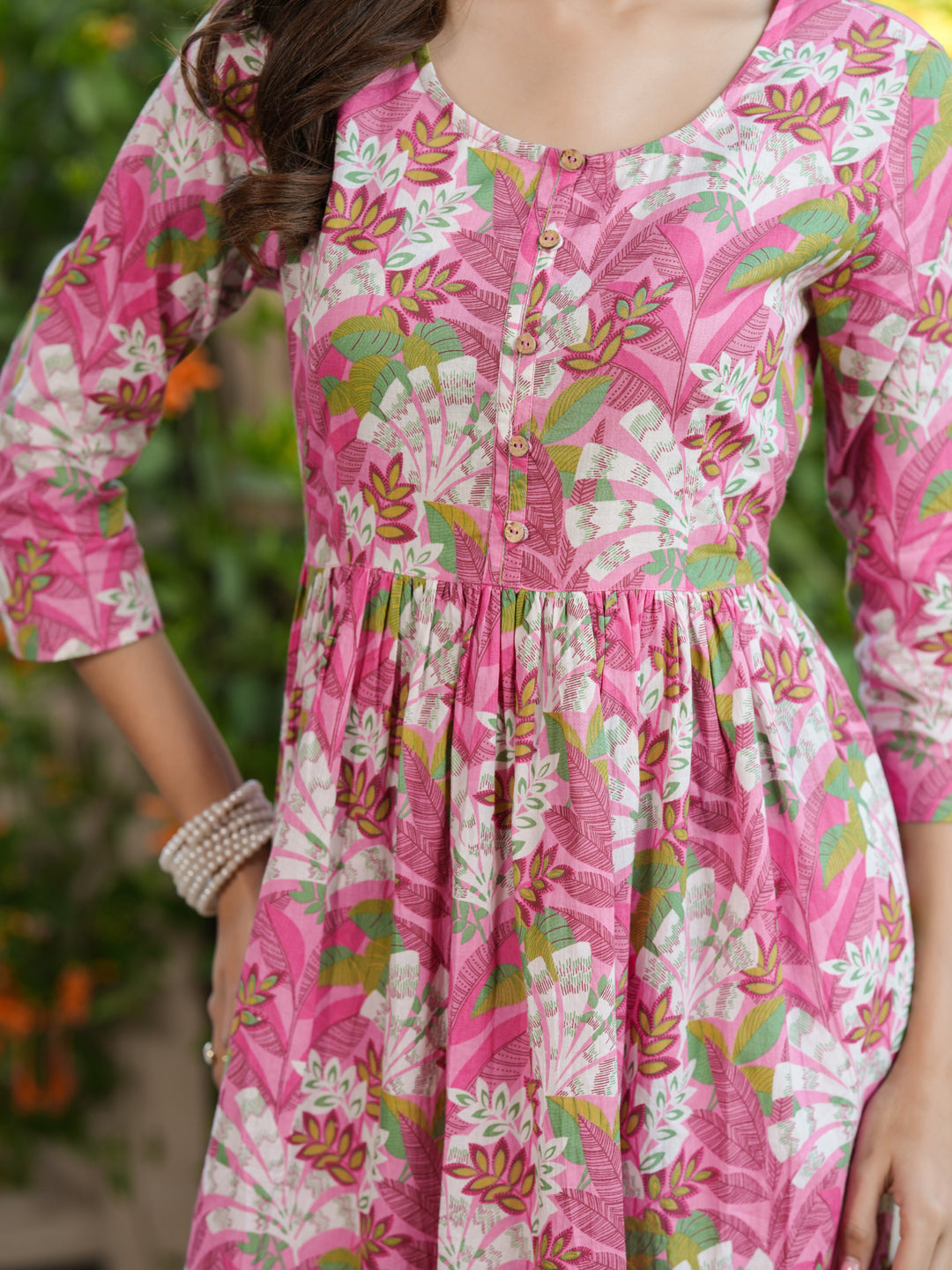 Janasya Bright Cotton Floral A-Line Kurta | Swadesiicart