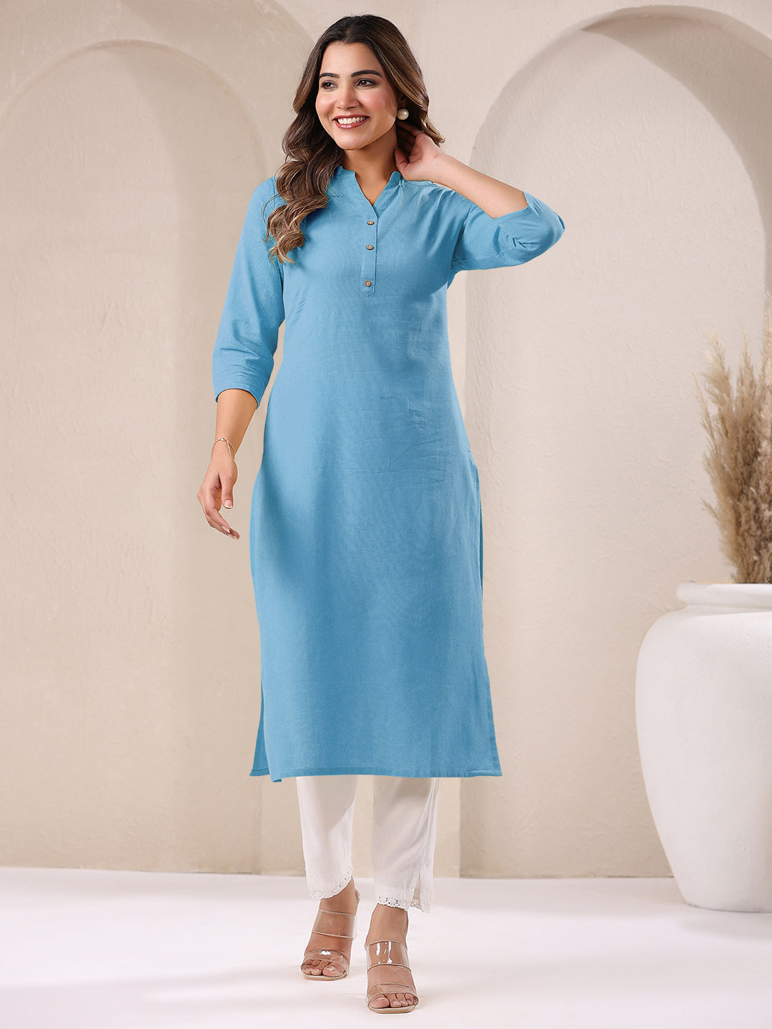 Janasya Light Cotton Solid Straight Kurta - Swadesiicart