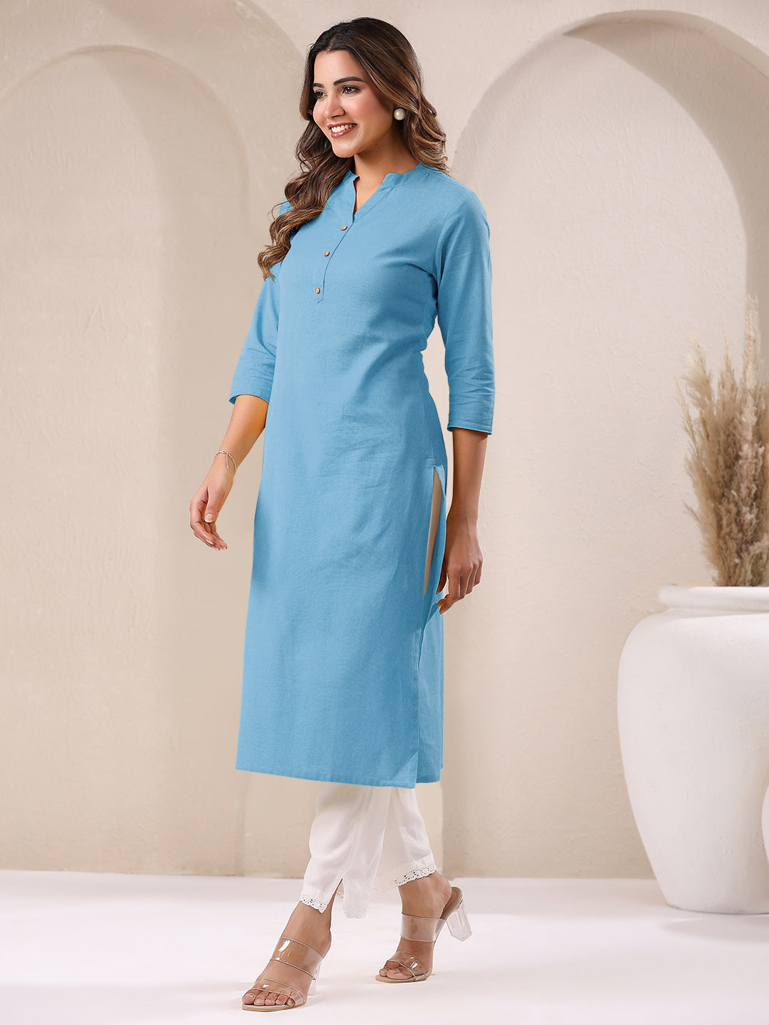 Janasya Light Cotton Solid Straight Kurta - Swadesiicart