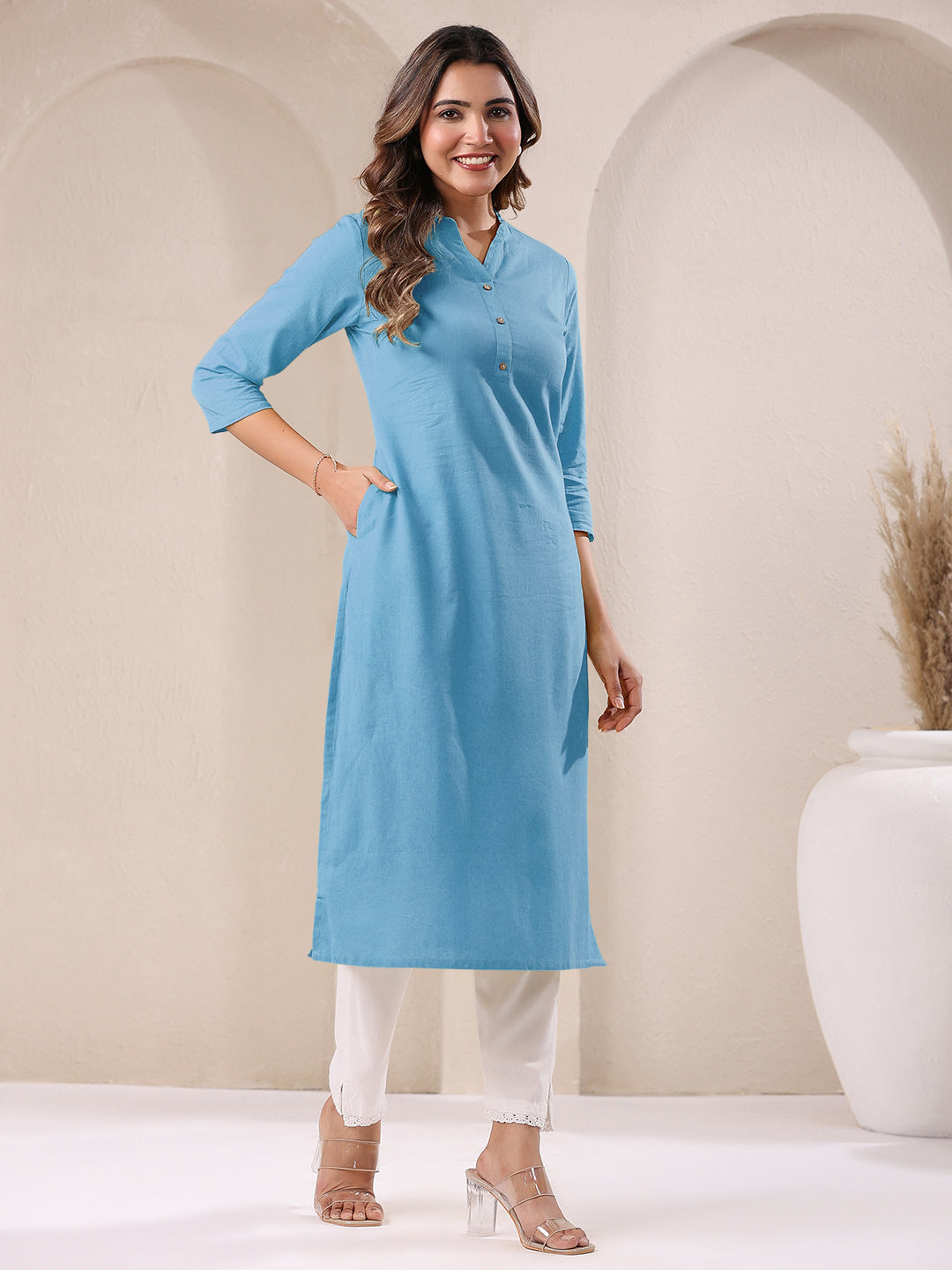 Janasya Light Cotton Solid Straight Kurta - Swadesiicart