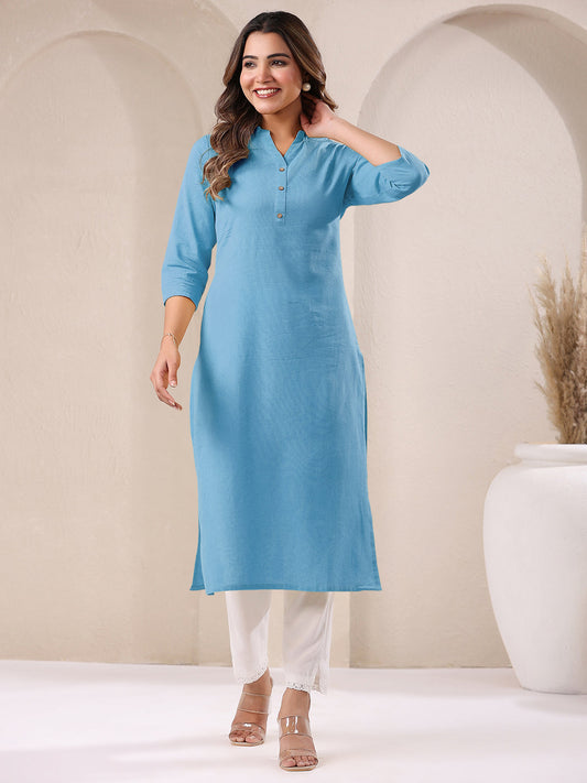Janasya Light Cotton Solid Straight Kurta - Swadesiicart