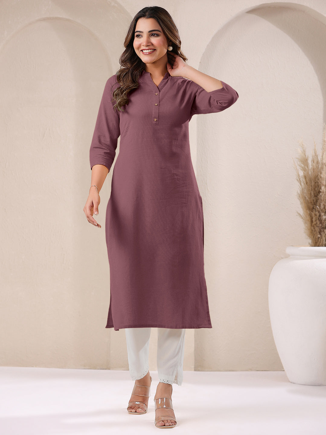 Janasya Light Cotton Solid Straight Kurta - Swadesiicart