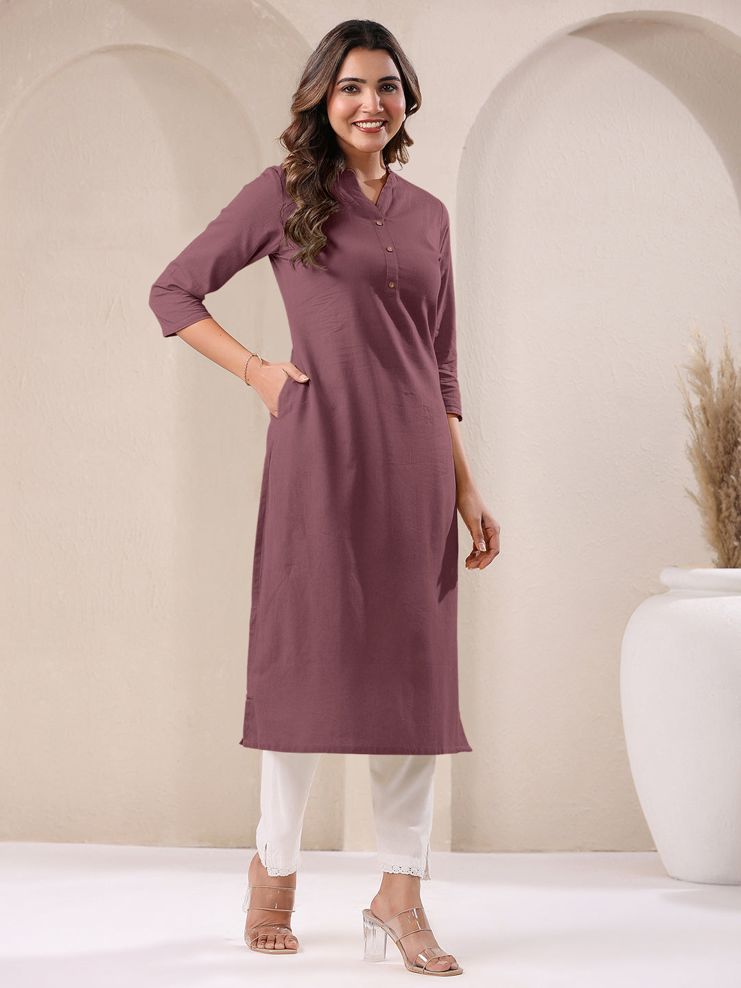 Janasya Light Cotton Solid Straight Kurta - Swadesiicart