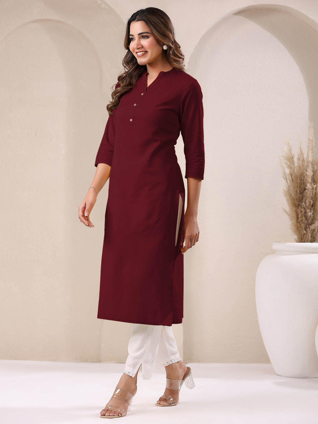 Janasya Light Cotton Solid Straight Kurta - Swadesiicart