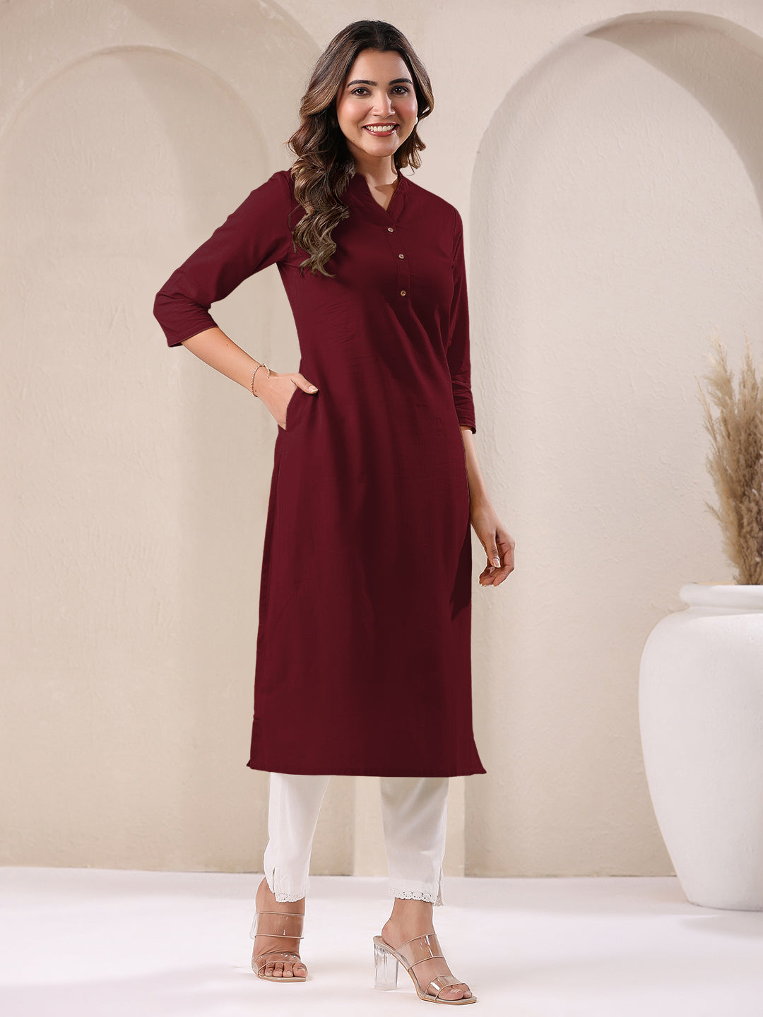 Janasya Light Cotton Solid Straight Kurta - Swadesiicart