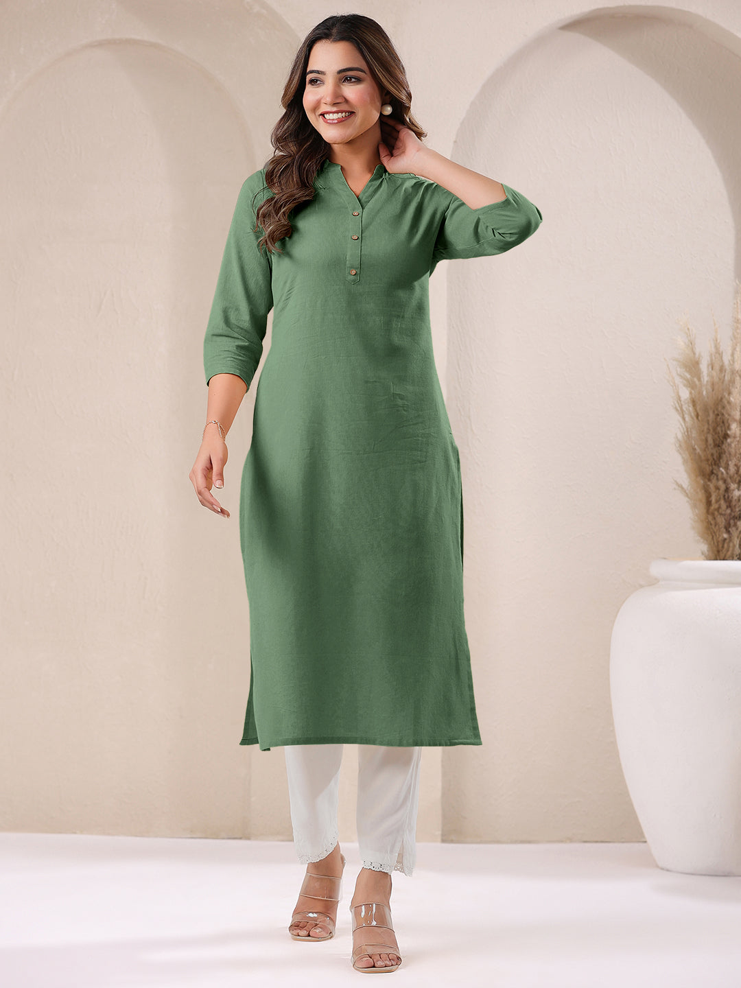Janasya Light Cotton Solid Straight Kurta - Swadesiicart
