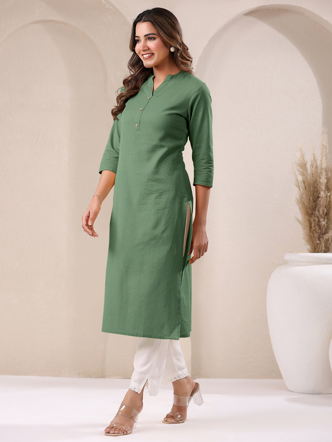 Janasya Light Cotton Solid Straight Kurta - Swadesiicart