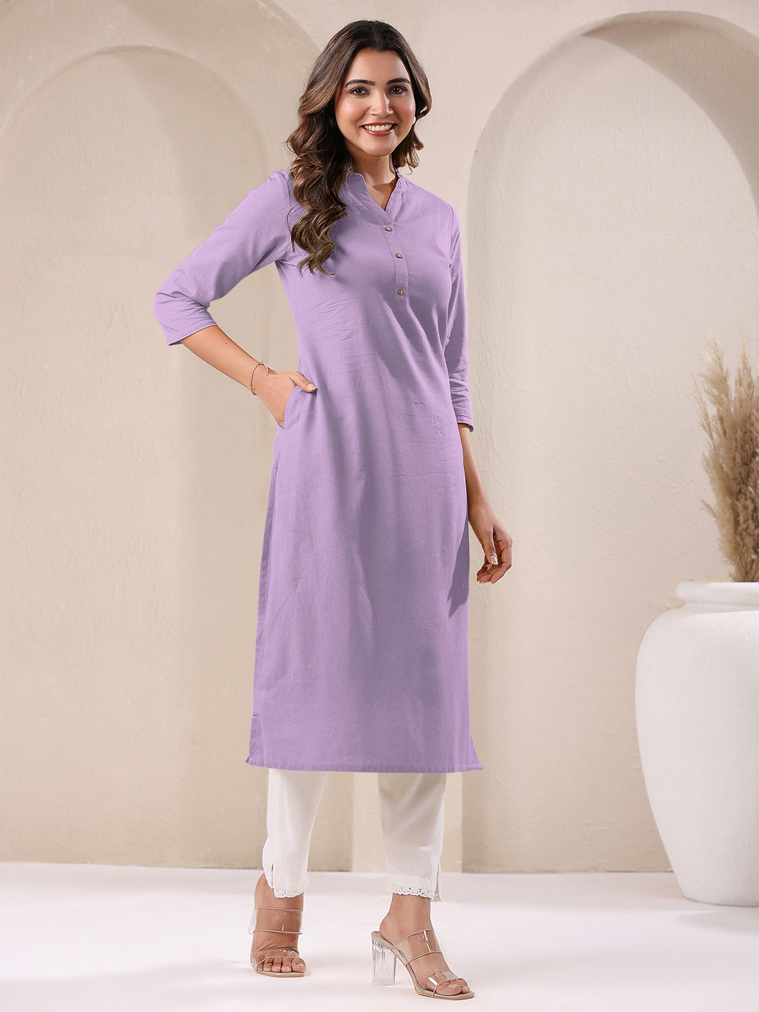 Janasya Light Cotton Solid Straight Kurta - Swadesiicart