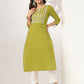 Janasya Dark Cotton Yoke Embroidery Straight Kurta - Swadesiicart