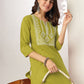 Janasya Dark Cotton Yoke Embroidery Straight Kurta - Swadesiicart