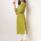 Janasya Dark Cotton Yoke Embroidery Straight Kurta - Swadesiicart