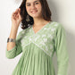 Janasya Light Cotton Yoke Embroidery A-Line Kurta | Swadesiicart