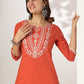 Janasya Dark Cotton Embroidered Straight Kurta | Swadesiicart