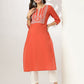 Janasya Dark Cotton Yoke Embroidery Straight Kurta - Swadesiicart