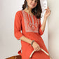 Janasya Dark Cotton Yoke Embroidery Straight Kurta - Swadesiicart