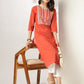 Janasya Dark Cotton Yoke Embroidery Straight Kurta - Swadesiicart